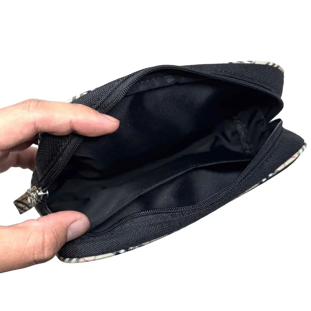 Burberry Black Canvas Zip Cosmetic Pouch with Check Trim